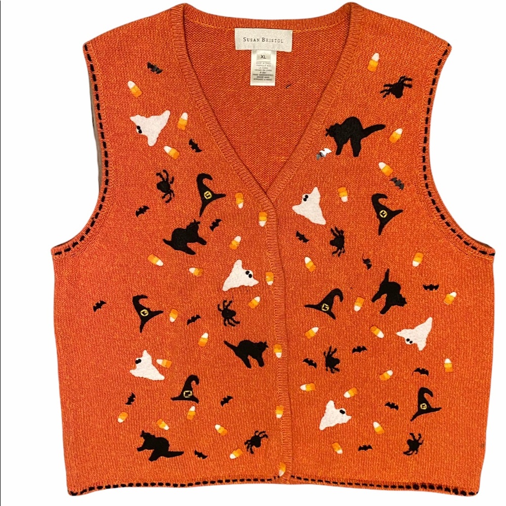 Susan Bristol Halloween Bats Ghost Candy Corn Vest